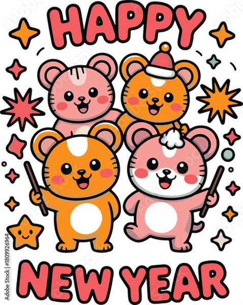 Obraz 2026 New Year T-Shirt Design – Creative Typography, Holiday Party Graphic, Stylish Festive Lettering for Apparel and Merchandise