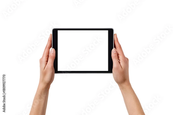 Obraz Hands holding a tablet computer.  Blank screen (1)