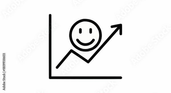Fototapeta Simple hand drawn sketch of a rising graph with a happy face icon.