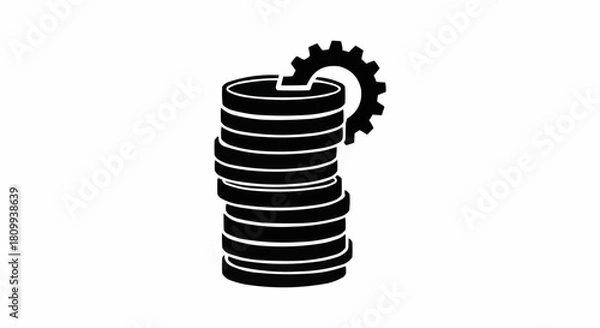 Obraz Stack of coins with gear symbol representing financial industry.
