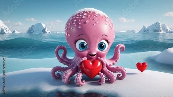 Obraz 3D Octopus Holding a Heart