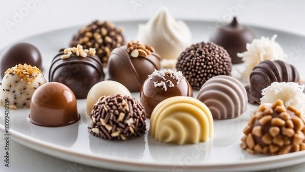 Obraz Assorted Chocolates on White Plate
