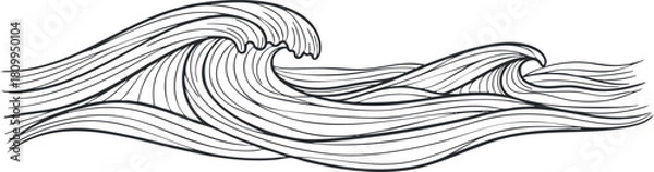 Obraz Stylized line art illustration of ocean waves in a minimalist design for creative projects and branding