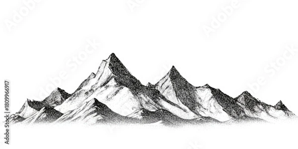Obraz Stipple art mountain range sketch isolated on a clean white background artwork