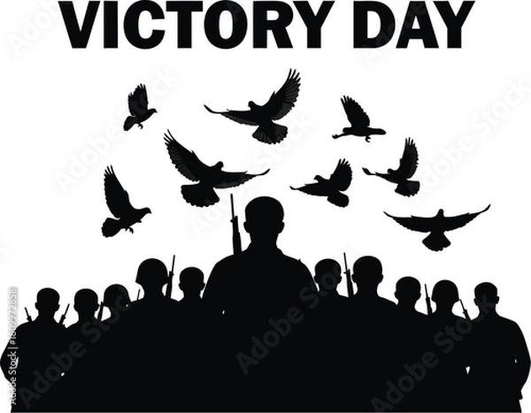 Obraz Victory Day silhouette graphic featuring a soldier figure below a flying dove against
