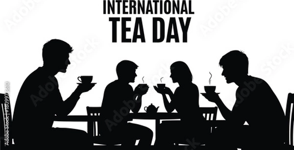 Obraz Silhouette of four friends enjoying hot beverages together for International Tea Day