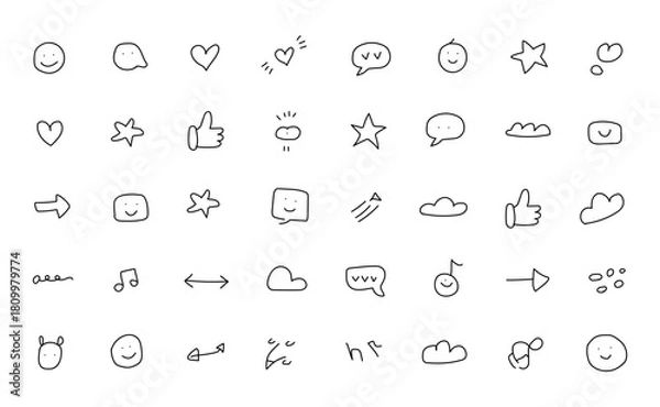 Fototapeta Charming hand drawn doodle icons for digital planning and sticker design