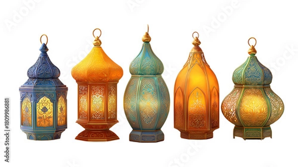 Obraz Golden decorative lantern with artistic metal detailing on transparent png background. Ai generated