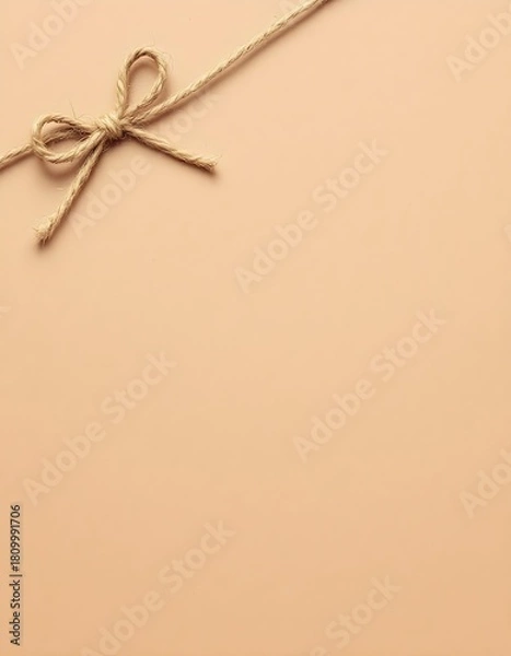 Fototapeta A natural jute bow placed on kraft paper offers a simple rustic minimalist presentation enriched by organic texture craftsmanship and elegant visual clarity
