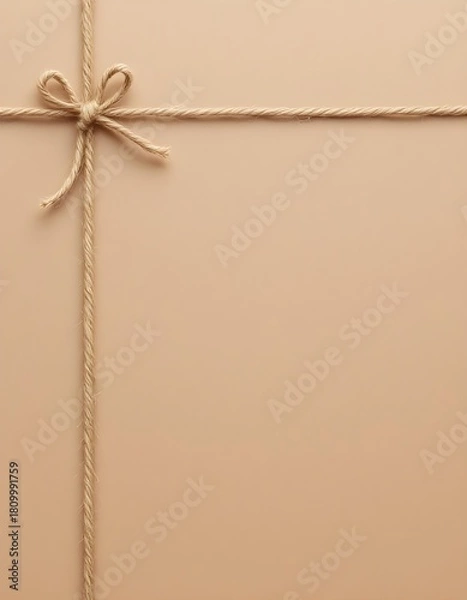 Obraz A neat jute bow tied on rustic kraft paper delivers a minimalist handcrafted composition emphasizing natural texture soft illumination and elegant simplicity
