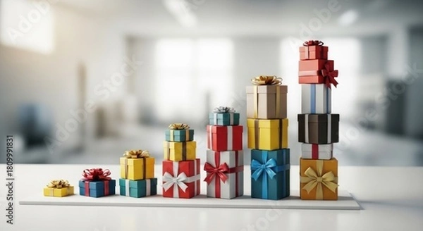 Obraz Bar Chart Graph Made of Stacked Gift Boxes Business Growth Concept