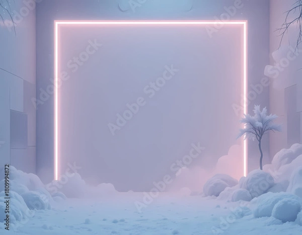 Obraz Neon Frost Modern Minimal Winter Mockup Background