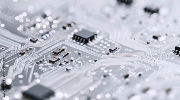 Obraz Detailed close-up of a modern computer motherboard showcasing its intricate design