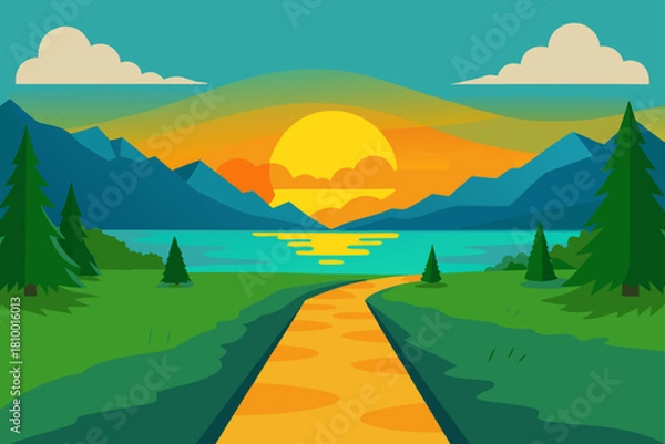 Fototapeta Landscape with sunset view