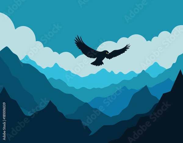 Fototapeta Eagle flying over hills