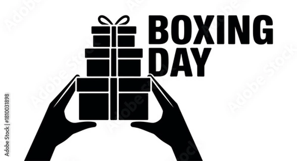 Obraz Hands holding stacked gift boxes with the words "BOXING DAY" text.
