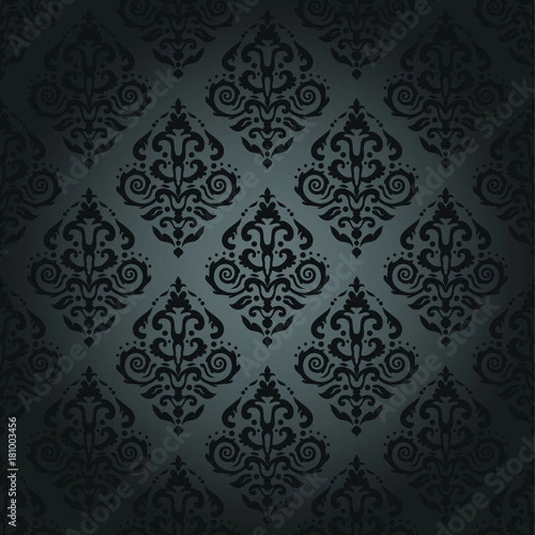 Fototapeta Dark Gray Damask Background - Seamless Pattern