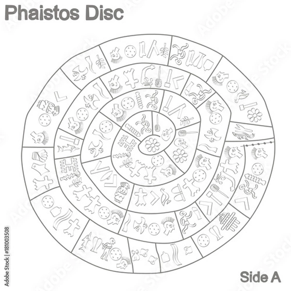 Fototapeta monochrome vector illustration with Phaistos disc for your design