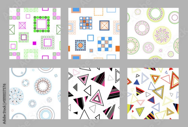 Obraz Seamless pattern of geometric shapes. Bright seamless pattern. Set of 6 patterns. Design for fabric, wallpaper, wrapping paper