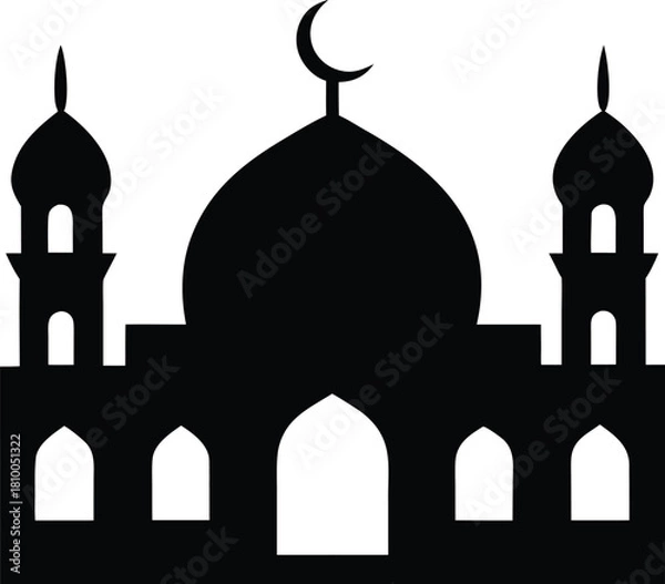 Obraz Silhouette illustration of a mosque with a large central dome in elegant style Vector illustration