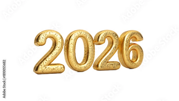 Obraz Glossy Gold 3D Numbers 2026 with Photorealistic Metallic Finish