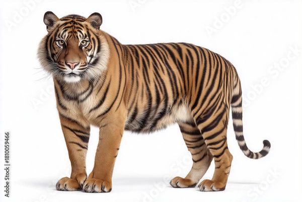 Obraz Bengal tiger staring ahead on white background