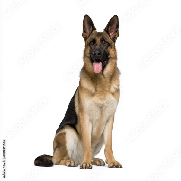 Obraz Sitting german shepherd dog on white background