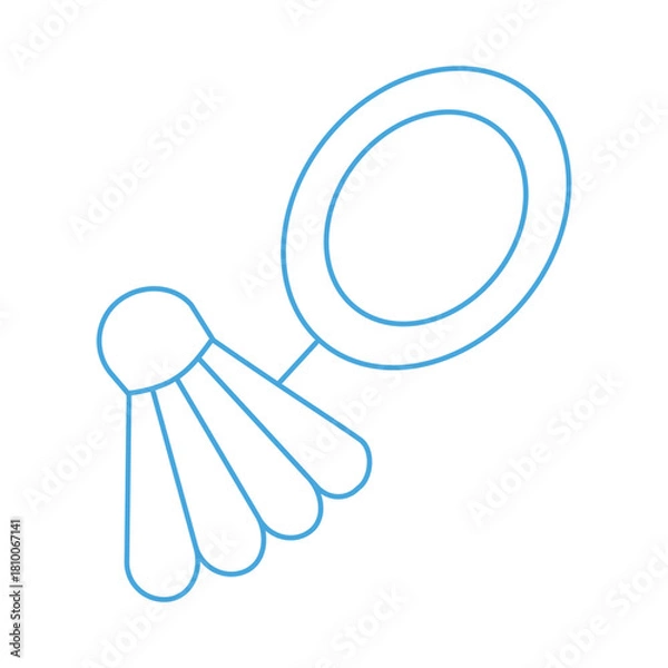 Obraz A badminton racket and shuttlecock, line drawing