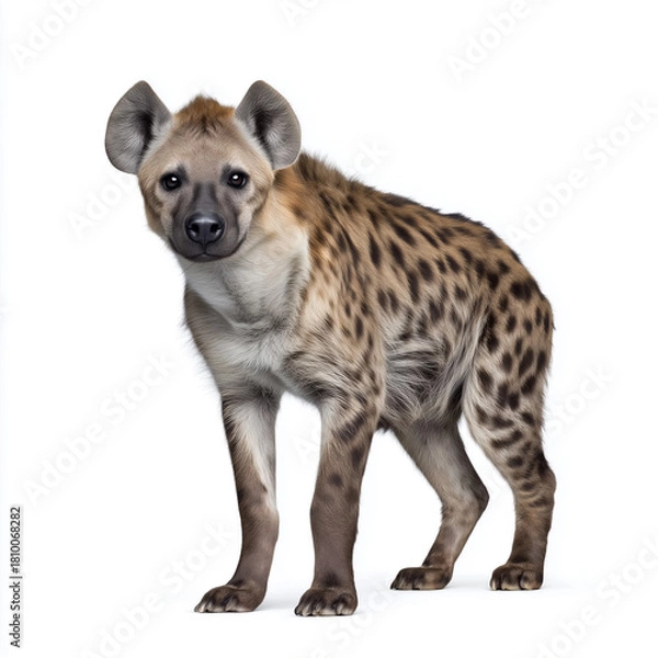 Obraz Spotted hyena facing camera on white