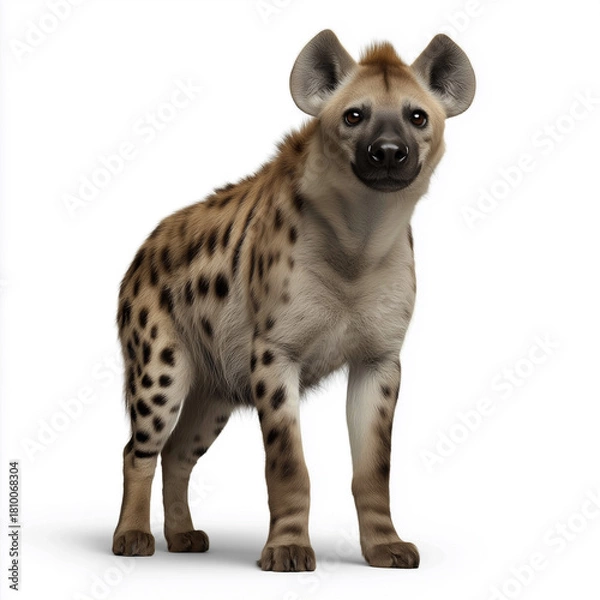 Obraz Spotted hyena standing isolated on white