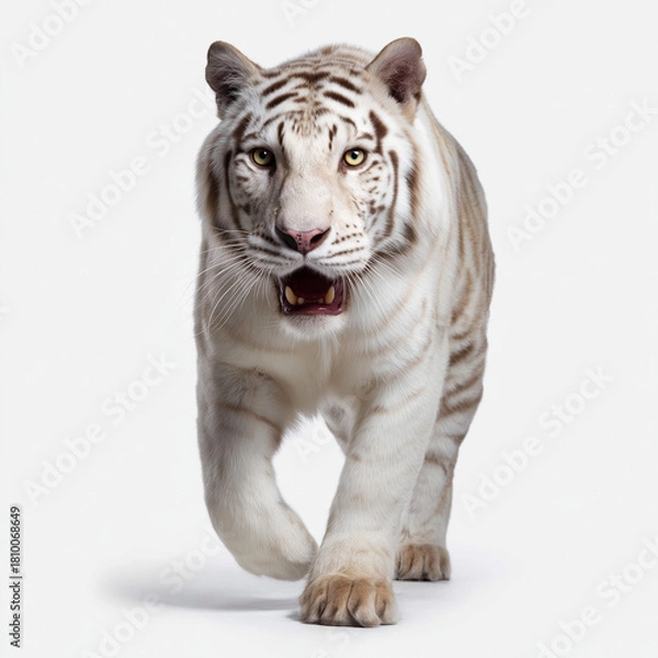 Obraz White tiger roaring isolated on white background