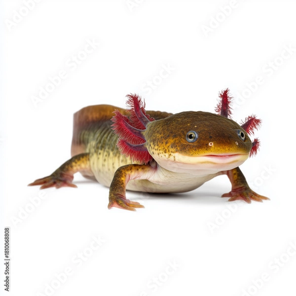 Obraz Axolotl walking on white background close-up