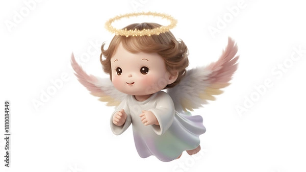 Obraz Christmas angel figurine doll with wings dressed in white isolated on a clean background