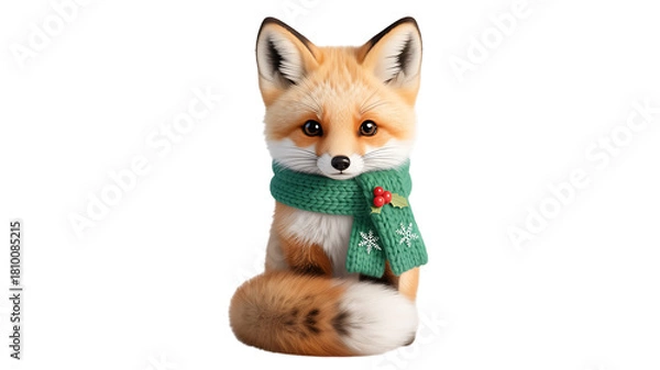 Obraz Red fox cub toy isolated on white background looking cute and small like a young pet animal