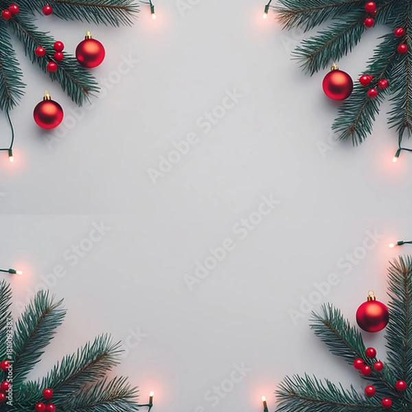 Fototapeta Elegant Christmas evergreen border with festive lights