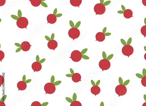 Fototapeta Seamless radish pattern featuring an endless vegetable background, natural vegetarian repeating print, repeatable texture design, flat vector illustration suitable for textiles, fabrics, wrapping