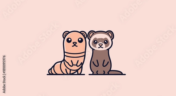 Obraz Two cartoon ferrets, one light brown and the other dark, stand facing forward