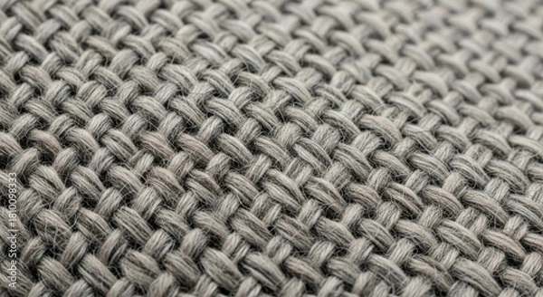 Fototapeta Close up detail of grey woven fabric texture, a tightly knitted pattern resembling basketweave or tweed cloth material. soft textile. illustration