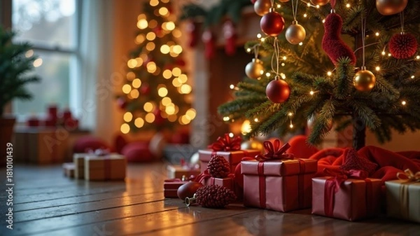 Fototapeta christmas tree and gifts
