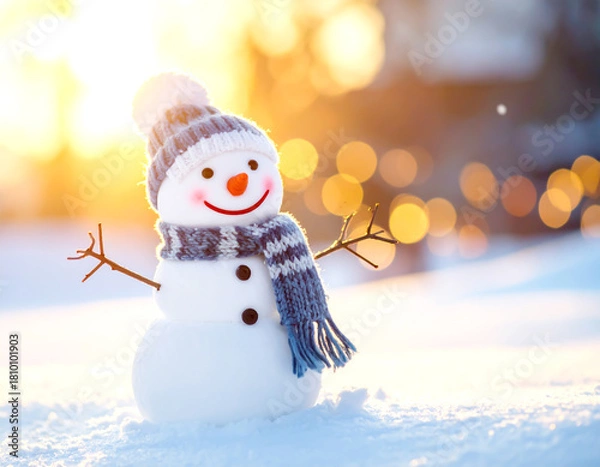 Obraz Schneemann in Winterlandschaft, Sonnenschein 