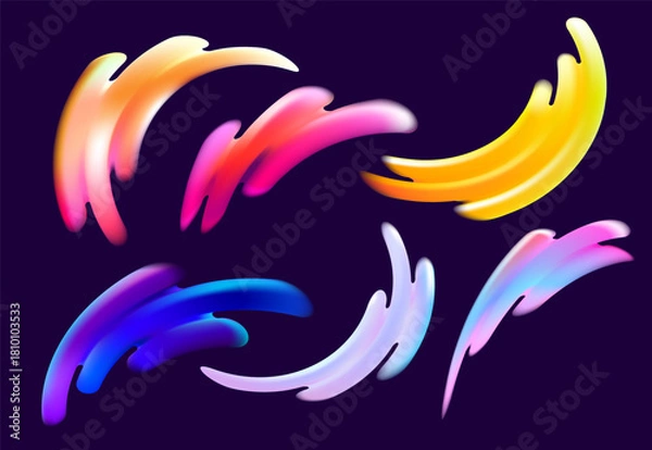 Fototapeta Set of dynamic fluid  curls and twisted shapes. Collection of colorful vector design elements.