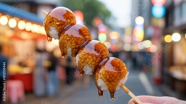 Obraz Macro photograph three perfectly grilled mitarashi dango sweet soy glaze