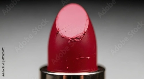 Fototapeta Close-up view of a vibrant, slightly used red lipstick with visible texture and minor imperfections, showcasing beauty and cosmetic products. illustration
