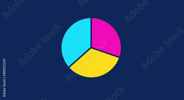 Obraz Pie chart with three slices on blue