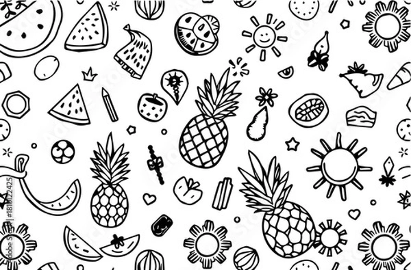 Fototapeta Fun Abstract Doodle Surface Design with Exotic Fruits