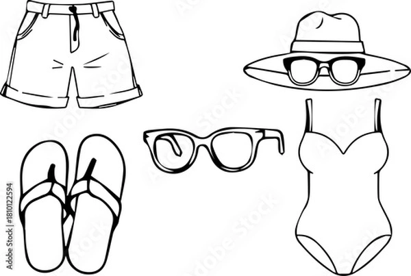 Fototapeta Retro Style Icons: Camper Vans, Ice Cream, and Beach Clothing