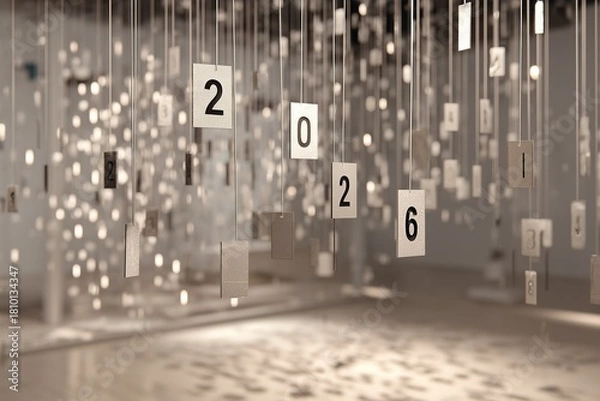 Obraz Creative display of floating numbers in an art installation featuring various designs in a contemporary gallery setting 2026