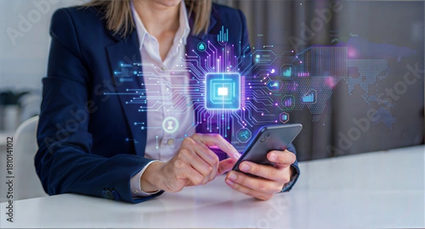 Obraz Artificial intelligence with mobile phone and global data