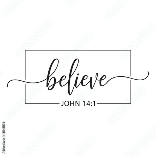 Obraz Believe Script John 14 1 Bible Verse Calligraphy Design