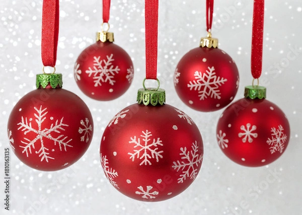 Obraz red christmas balls with ribbon